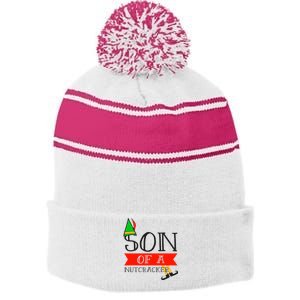 Funny Christmas Gift Son Of A Nutcracker Stripe Pom Pom Beanie