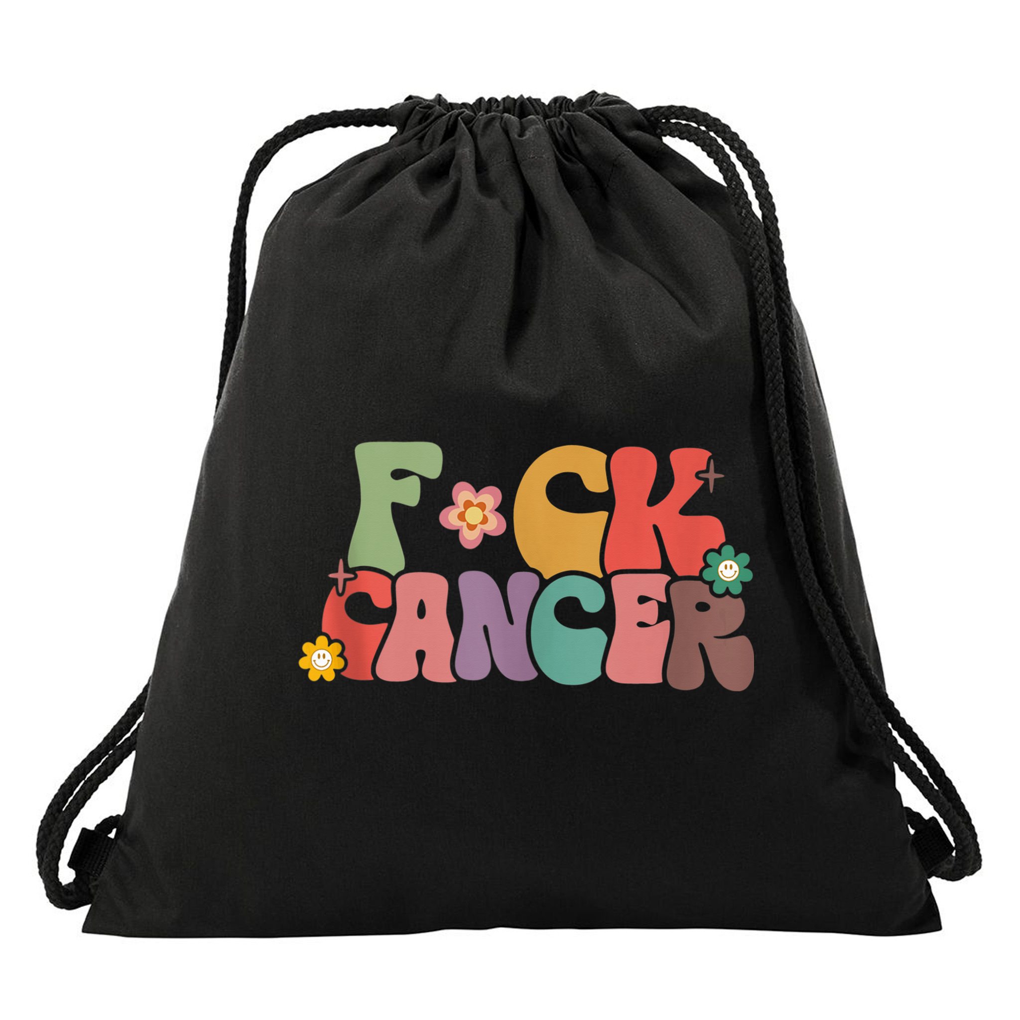 Fuck Cancer Groovy Retro Drawstring Bag
