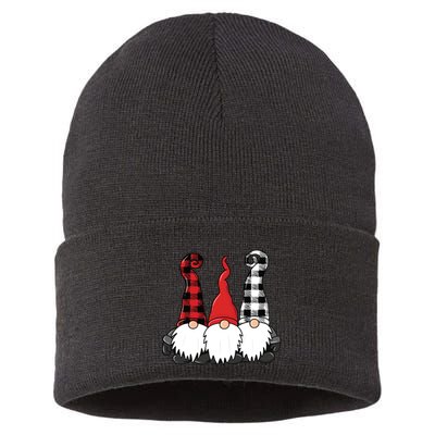 Funny Christmas Gnomes Buffalo Plaid Gnome Sustainable Knit Beanie