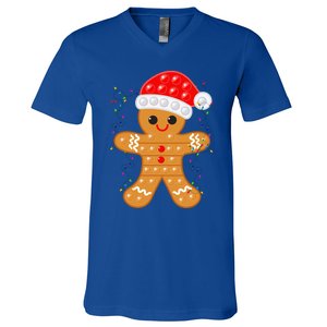 Funny Christmas Gingerbread Cookie Santa Cap Pop It Toy Xmas Cute Gift V-Neck T-Shirt