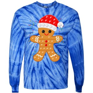 Funny Christmas Gingerbread Cookie Santa Cap Pop It Toy Xmas Cute Gift Tie-Dye Long Sleeve Shirt