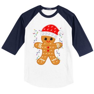 Funny Christmas Gingerbread Cookie Santa Cap Pop It Toy Xmas Cute Gift Baseball Sleeve Shirt