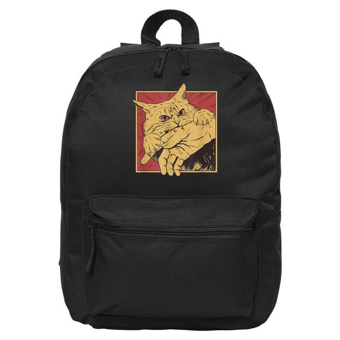 Funny Cat Graphic Tee Japanese Anime Cat Bite 16 in Basic Backpack