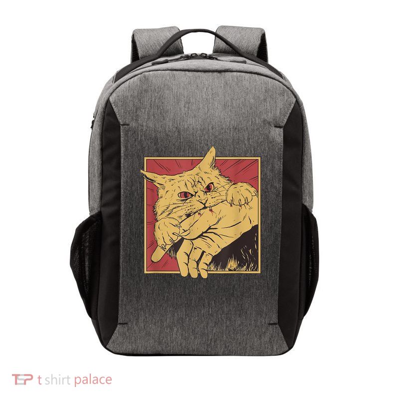 Funny Cat Graphic Tee Japanese Anime Cat Bite Vector Backpack
