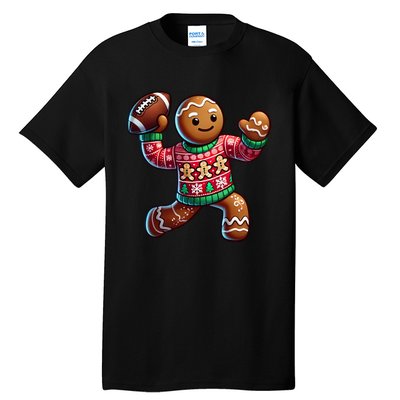 Football Christmas Gingerbread Man Football Ugly Christmas Hoodie Tall T-Shirt