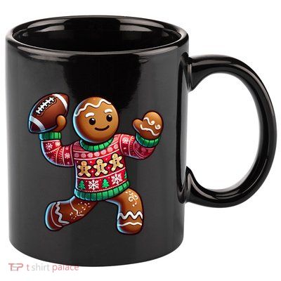 Football Christmas Gingerbread Man Football Ugly Christmas Hoodie 11oz C Handle Ceramic Mug