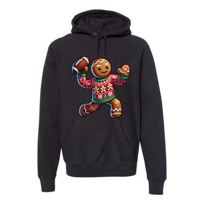 Football Christmas Gingerbread Man Football Ugly Christmas Hoodie Premium Hoodie