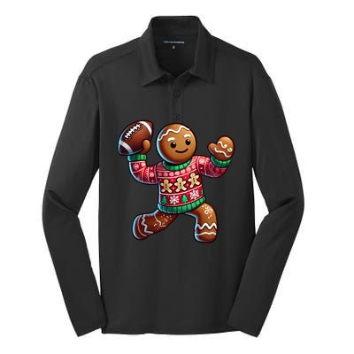 Football Christmas Gingerbread Man Football Ugly Christmas Hoodie Silk Touch Performance Long Sleeve Polo