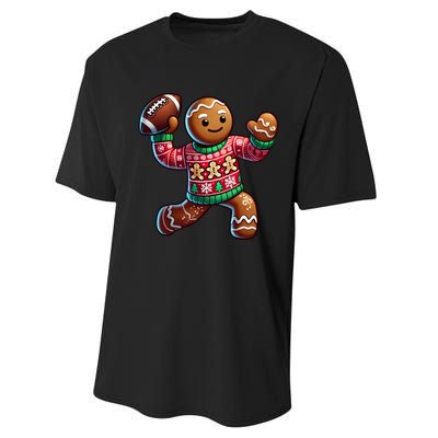 Football Christmas Gingerbread Man Football Ugly Christmas Hoodie Performance Sprint T-Shirt