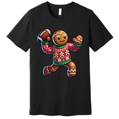 Football Christmas Gingerbread Man Football Ugly Christmas Hoodie Premium T-Shirt