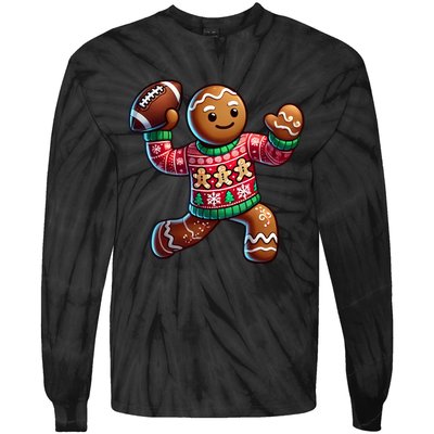 Football Christmas Gingerbread Man Football Ugly Christmas Hoodie Tie-Dye Long Sleeve Shirt