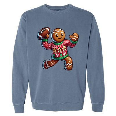 Football Christmas Gingerbread Man Football Ugly Christmas Hoodie Garment-Dyed Sweatshirt