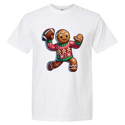 Football Christmas Gingerbread Man Football Ugly Christmas Hoodie Garment-Dyed Heavyweight T-Shirt