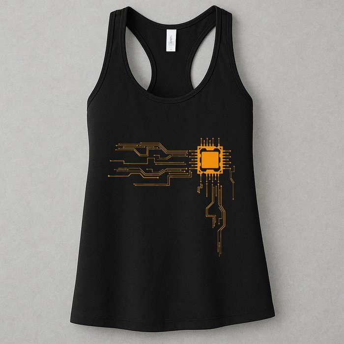 Funny Computer Geek Nerd Gift Cool Computer Core Circuit Women's Racerback Tank
