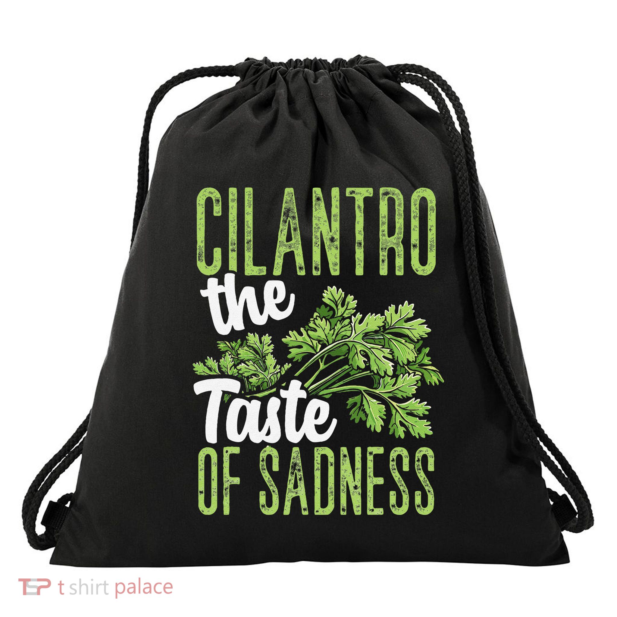 Funny Cilantro Green Herb Dislike Bad Taste Of Sadness Drawstring Bag