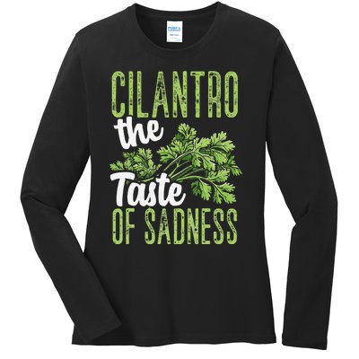 Funny Cilantro Green Herb Dislike Bad Taste Of Sadness Ladies Long Sleeve Shirt