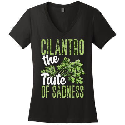 Funny Cilantro Green Herb Dislike Bad Taste Of Sadness Women's V-Neck T-Shirt