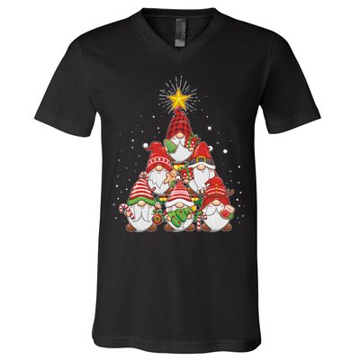 Funny Christmas Gnome Tree V-Neck T-Shirt