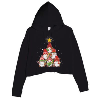 Funny Christmas Gnome Tree Crop Fleece Hoodie