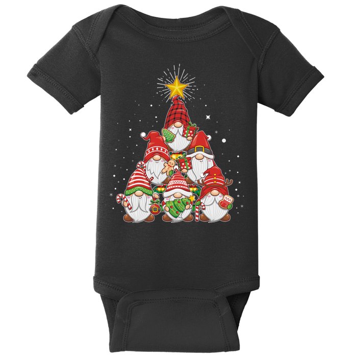 Funny Christmas Gnome Tree Baby Bodysuit