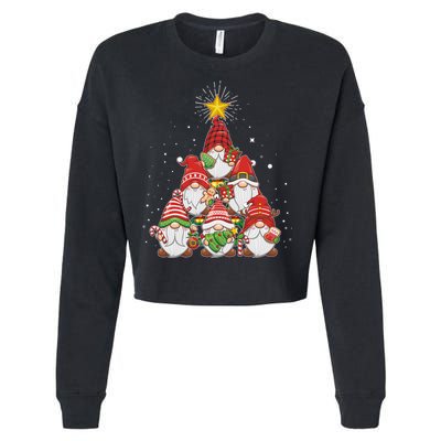 Funny Christmas Gnome Tree Cropped Pullover Crew