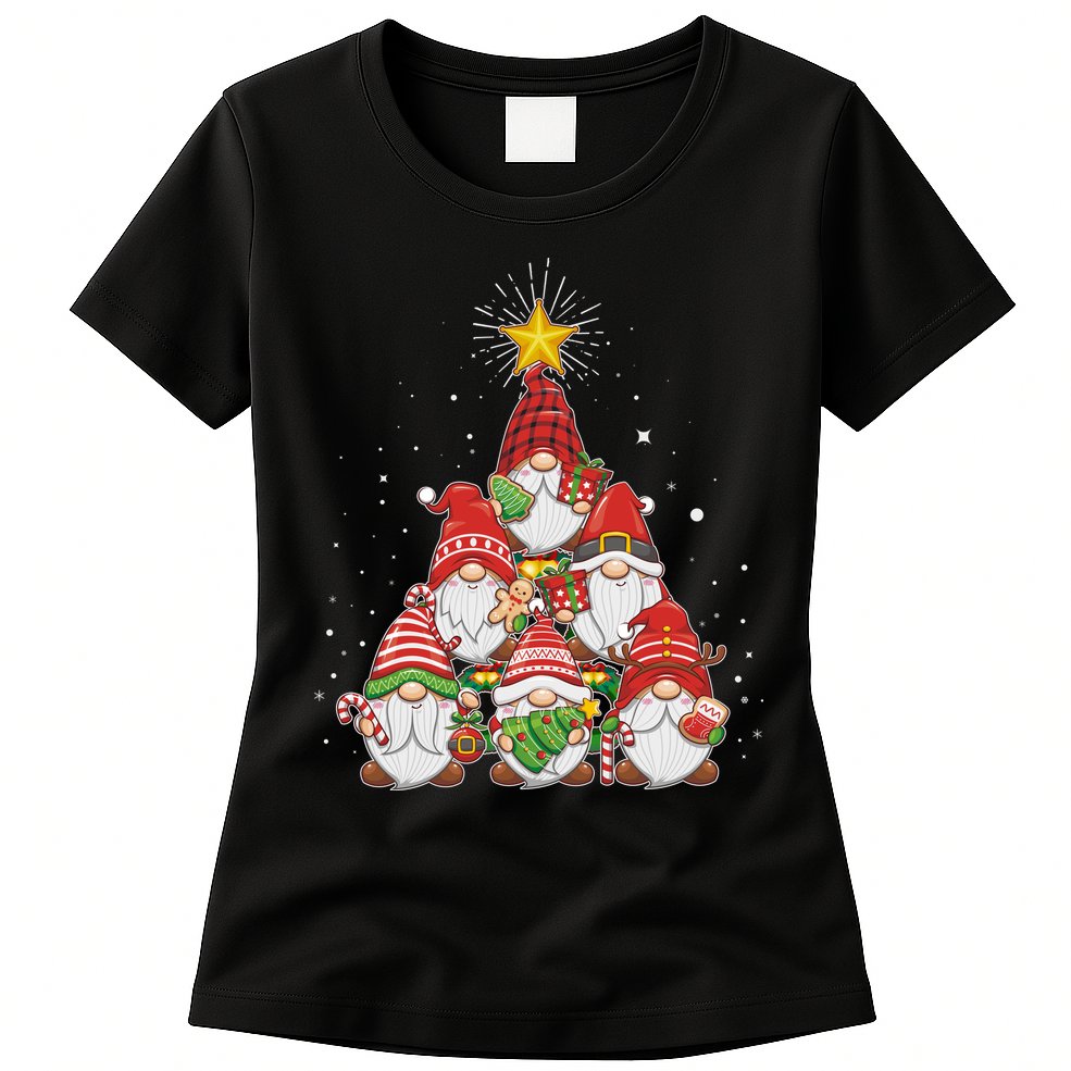 Funny Christmas Gnome Tree Womens T-Shirt