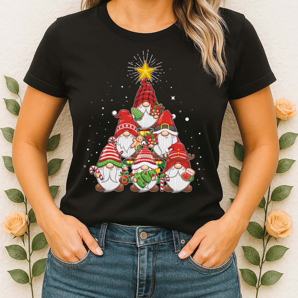 Funny Christmas Gnome Tree Womens T-Shirt