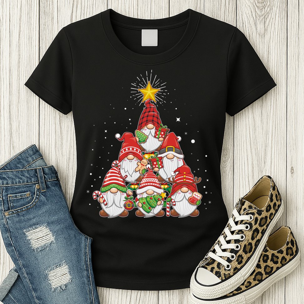 Funny Christmas Gnome Tree Womens T-Shirt