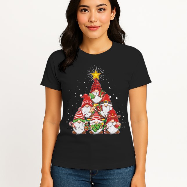 Funny Christmas Gnome Tree Womens T-Shirt