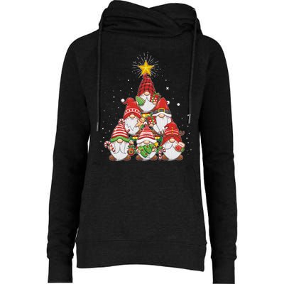 Funny Christmas Gnome Tree Womens Funnel Neck Pullover Hood