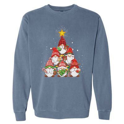 Funny Christmas Gnome Tree Garment-Dyed Sweatshirt