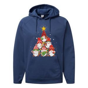 Funny Christmas Gnome Tree Performance Fleece Hoodie