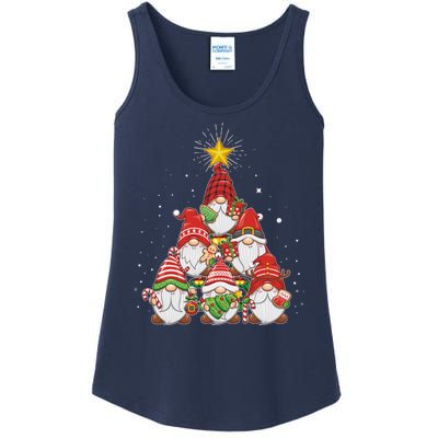 Funny Christmas Gnome Tree Ladies Essential Tank