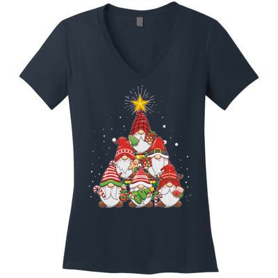 Funny Christmas Gnome Tree Women's V-Neck T-Shirt