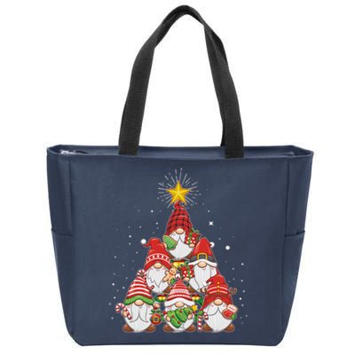 Funny Christmas Gnome Tree Zip Tote Bag