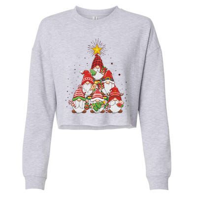 Funny Christmas Gnome Tree Cropped Pullover Crew