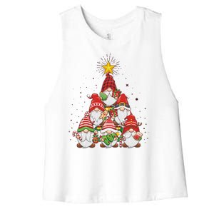 Funny Christmas Gnome Tree Women's Racerback Cropped Tank