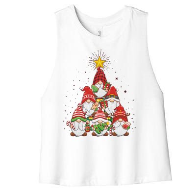 Funny Christmas Gnome Tree Women's Racerback Cropped Tank