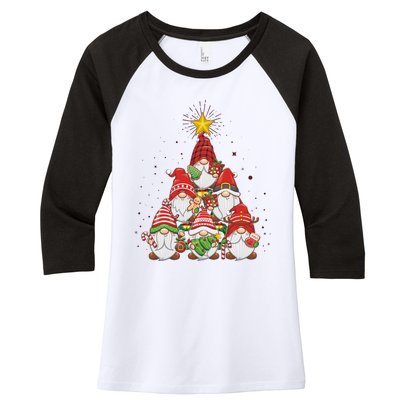 Funny Christmas Gnome Tree Women's Tri-Blend 3/4-Sleeve Raglan Shirt