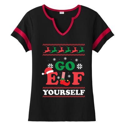 Funny Christmas Go Elf Yourself Xmas Pun Holiday Humor Gifts Ladies Halftime Notch Neck Tee