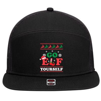 Funny Christmas Go Elf Yourself Xmas Pun Holiday Humor Gifts 7 Panel Mesh Trucker Snapback Hat