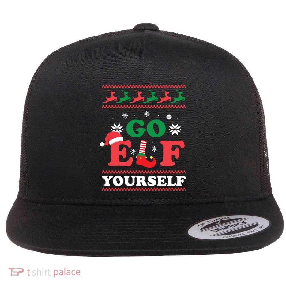 Funny Christmas Go Elf Yourself Xmas Pun Holiday Humor Gifts Flatbill Hat