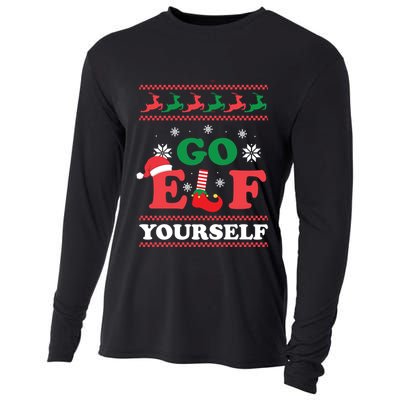 Funny Christmas Go Elf Yourself Xmas Pun Holiday Humor Gifts Cooling Performance Long Sleeve Crew