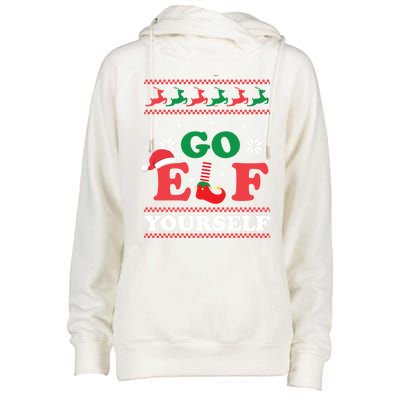 Funny Christmas Go Elf Yourself Xmas Pun Holiday Humor Gifts Womens Funnel Neck Pullover Hood