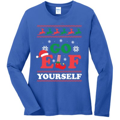 Funny Christmas Go Elf Yourself Xmas Pun Holiday Humor Gifts Ladies Long Sleeve Shirt