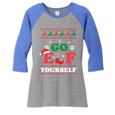 Funny Christmas Go Elf Yourself Xmas Pun Holiday Humor Gifts Women's Tri-Blend 3/4-Sleeve Raglan Shirt