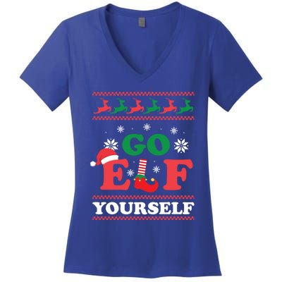 Funny Christmas Go Elf Yourself Xmas Pun Holiday Humor Gifts Women's V-Neck T-Shirt