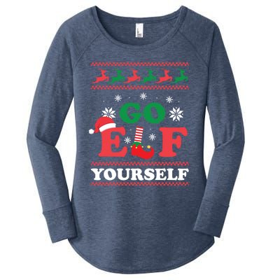 Funny Christmas Go Elf Yourself Xmas Pun Holiday Humor Gifts Women's Perfect Tri Tunic Long Sleeve Shirt