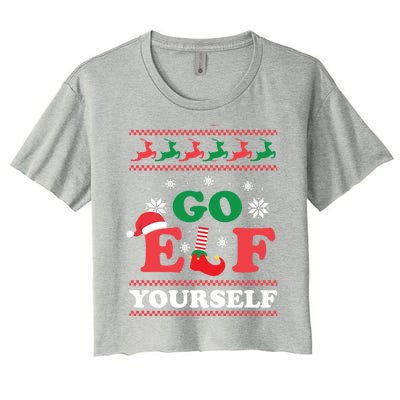 Funny Christmas Go Elf Yourself Xmas Pun Holiday Humor Gifts Women's Crop Top Tee