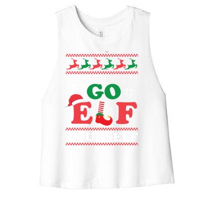 Funny Christmas Go Elf Yourself Xmas Pun Holiday Humor Gifts Women's Racerback Cropped Tank